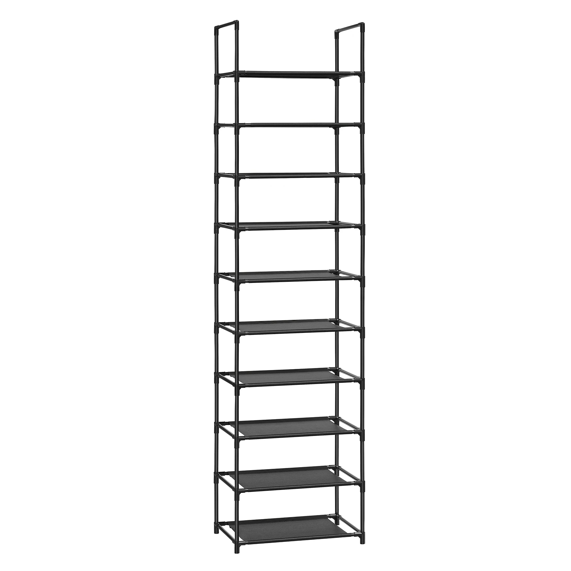 SONGMICS Shoe Rack, 10 Tiers, Narrow Shoe Rack, 28 x 45 x 173 cm, Metal Frame, Non-Woven Fabric Shelves, Hallway, Bedroom