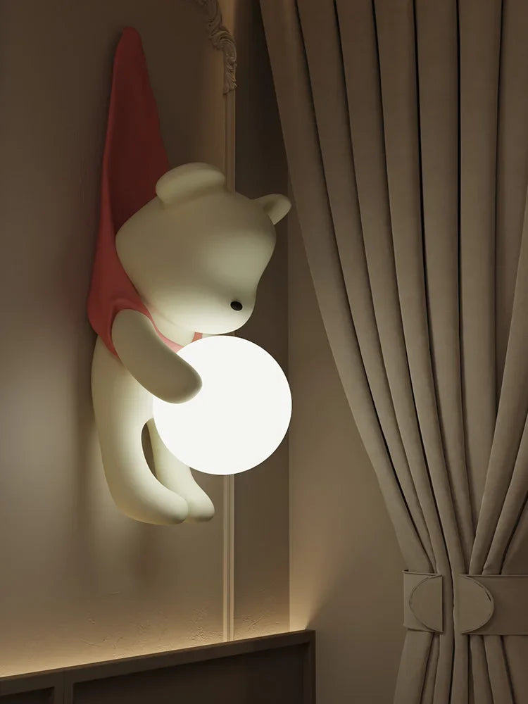 applique murale Style crème résine ours nordique LED salon chambre enfants chambre moderne créatif décor à la maison - vue 4 sur 8