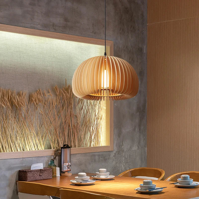 suspension luminaire rétro en bois pour îlot cuisine
