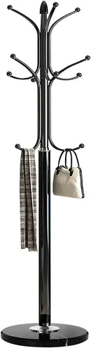 Metal Coat Rack Stand with Natural Marble Base, Free Standing Hall Tree with 12 Hooks for Hanging Scarf, Bag, Jacket