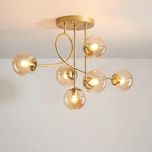 Modern nordic minimalist gold glass LED chandelier - vue 2 sur 12