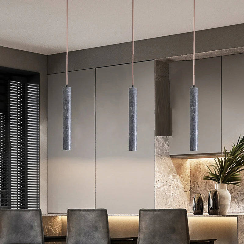 lustre cylindrique en marbre naturel led minimaliste luxe - vue 5 sur 6