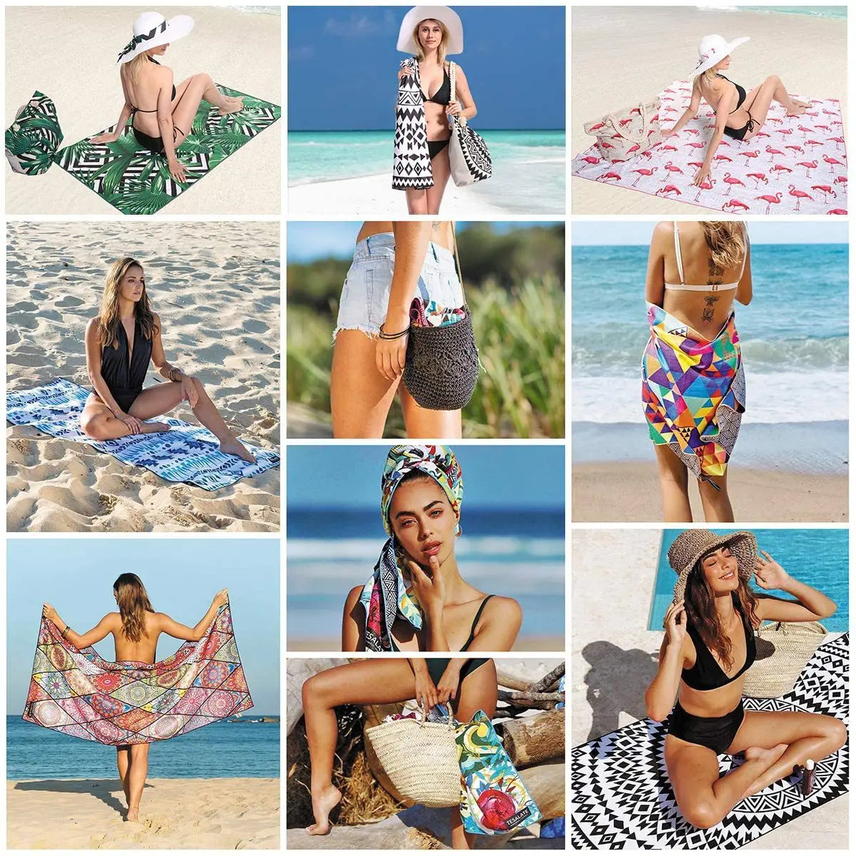 serviette de plage séchage rapide compacte jacquard rayé - vue 5 sur 7