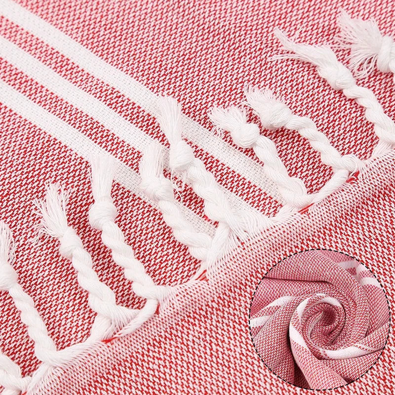 Serviette de plage turque coton franges rayures rapide - vue 5 sur 7