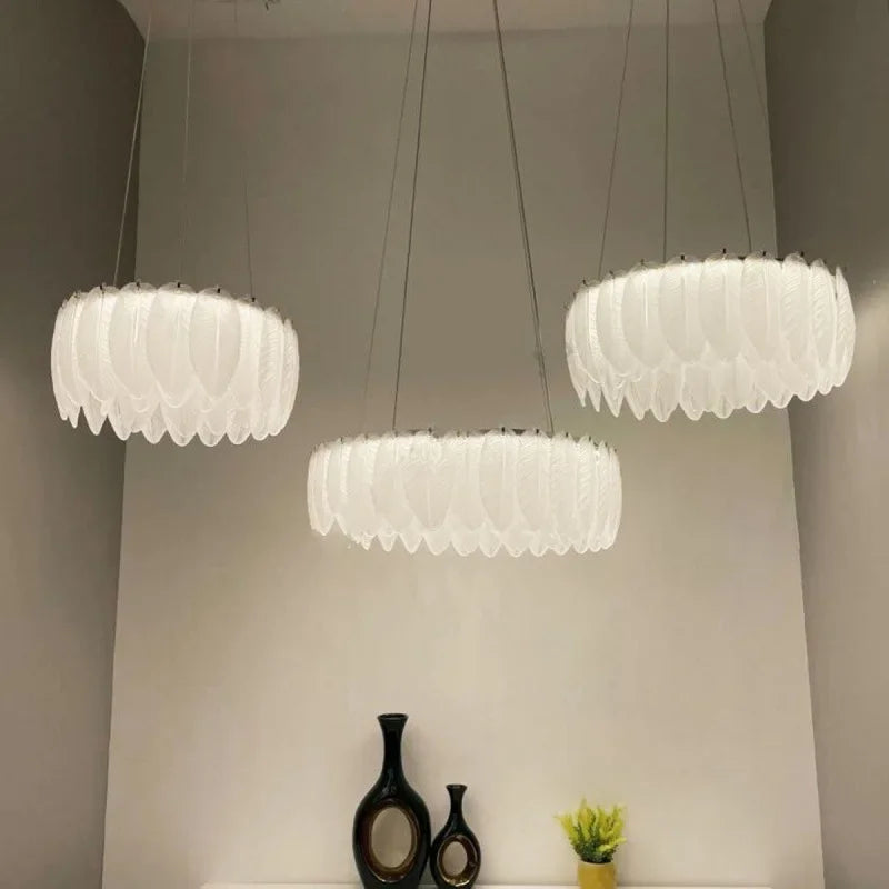 lustre led nordique en verre cristal et plumes décoratif d'intérieur - vue 6 sur 11