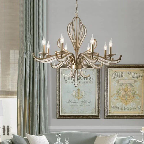 American retro crystal chandelier, French creative candle design, bedroom, living room, study, interior decoration lamp - vue 3 sur 9