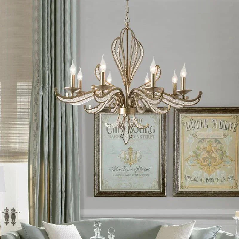 American retro crystal chandelier, French creative candle design, bedroom, living room, study, interior decoration lamp - vue 2 sur 9