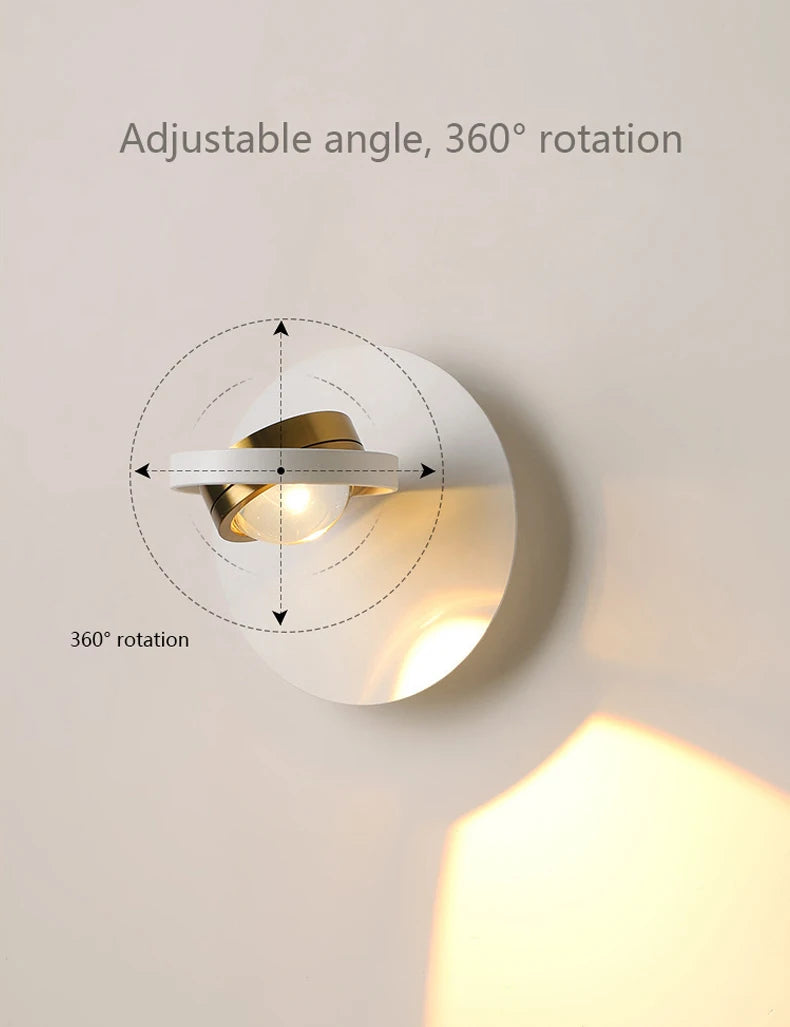 applique murale scandinave minimaliste rotative avec lumières led