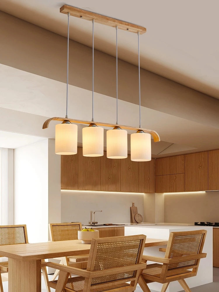 lustre nordique en bois et verre pour éclairage intérieur - vue 3 sur 8
