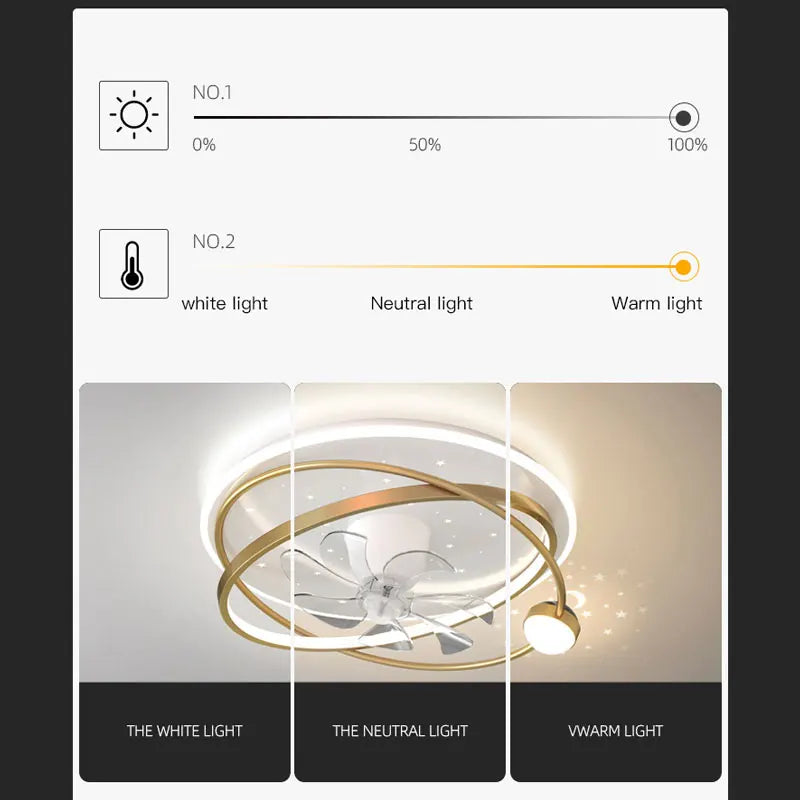 lustre moderne avec lumières et ventilateur intelligent pour intérieur - vue 5 sur 10