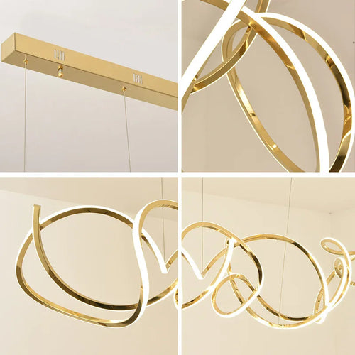 Minimalist modern stainless steel chandelier with decorative waves - vue 6 sur 7