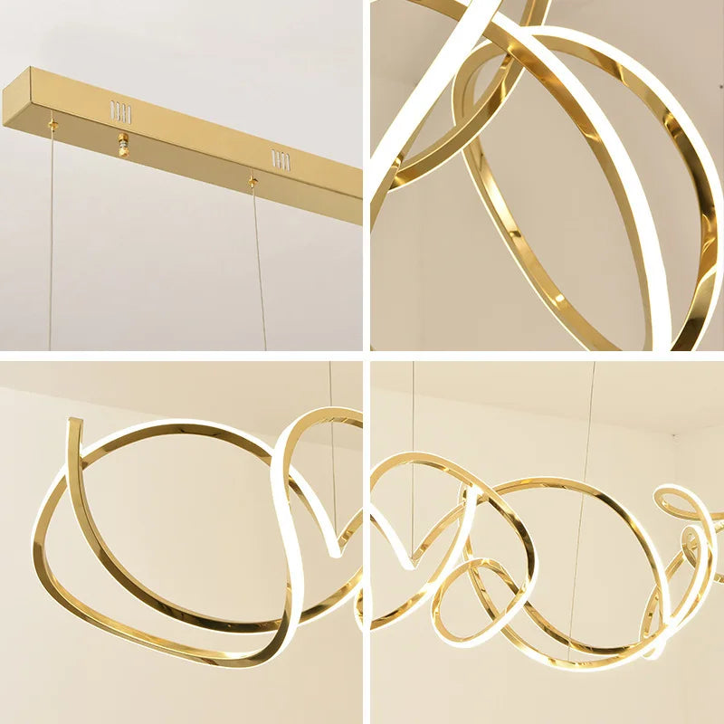 Minimalist modern stainless steel chandelier with decorative waves - vue 6 sur 7