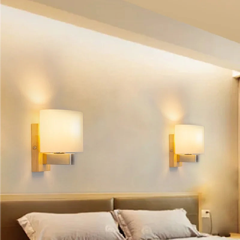 applique murale led créative en bois massif et verre style nordique décorative - vue 3 sur 7