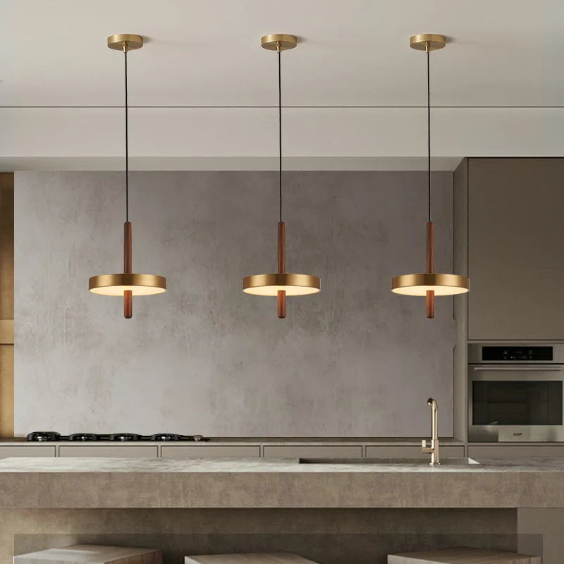 lustre nordique en bois et métal doré réglable pour intérieur - vue 3 sur 7