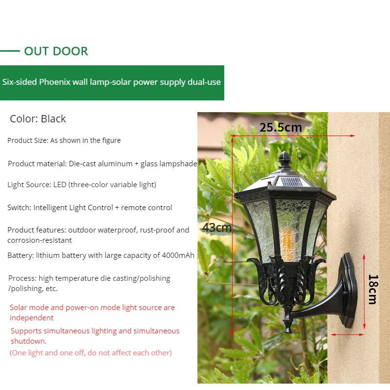 applique murale solaire étanche antirouille rétro europe pour jardin - vue 12 sur 12