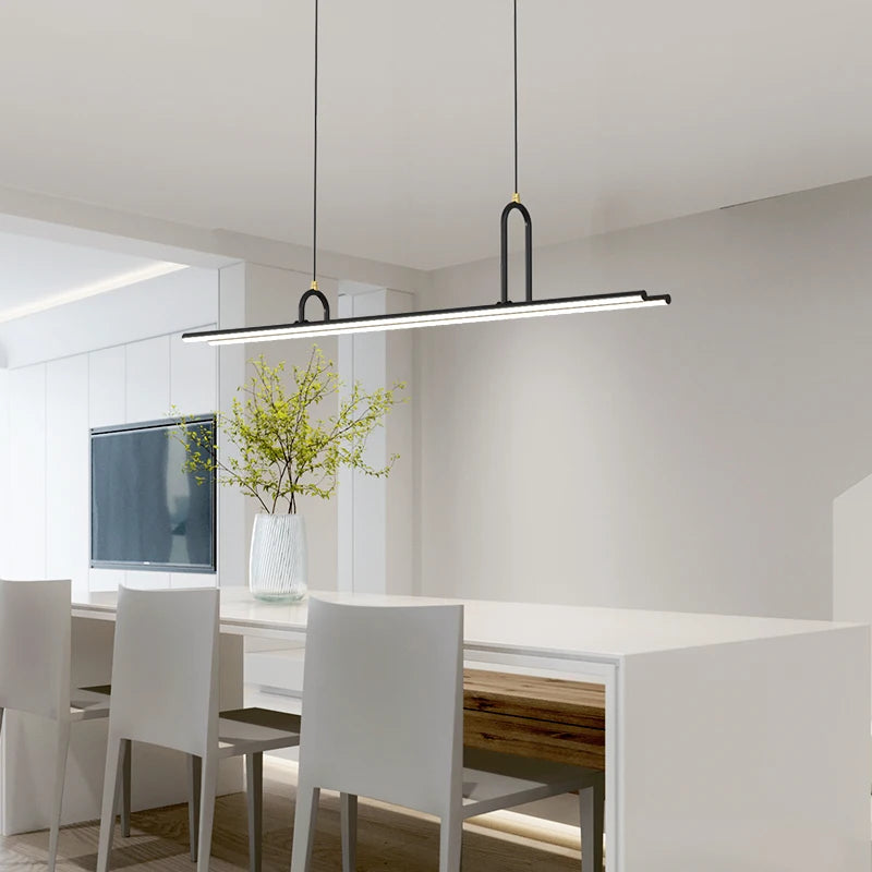 lampes suspendues modernes longue bande éclairage intérieur décoration maison - vue 5 sur 15