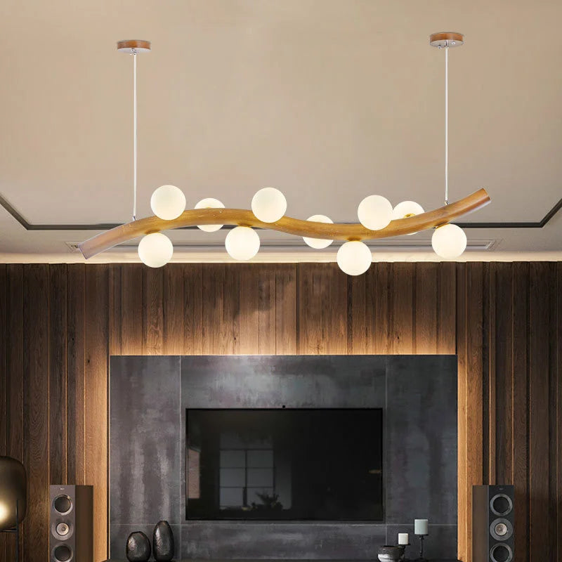 suspension luminaire en bois massif et verre simple - vue 3 sur 11