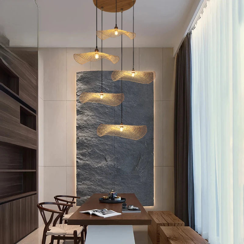 lustre en bambou style japonais pour décoration zen asiatique - vue 5 sur 11