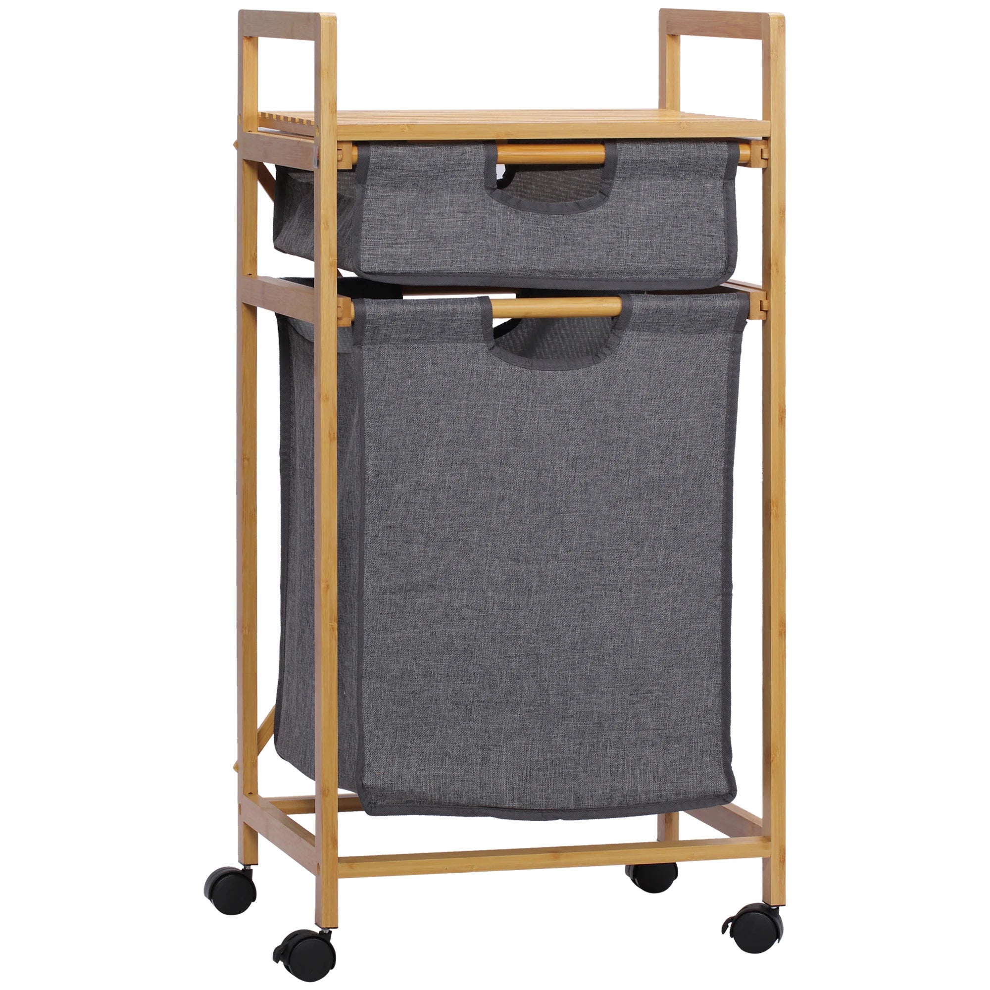 HOMCOM bamboo laundry hamper 2 removable cloth bags 42x35x84.5 cm