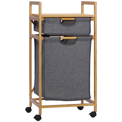 HOMCOM bamboo laundry hamper 2 removable cloth bags 42x35x84.5 cm