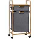 HOMCOM bamboo laundry hamper 2 removable cloth bags 42x35x84.5 cm