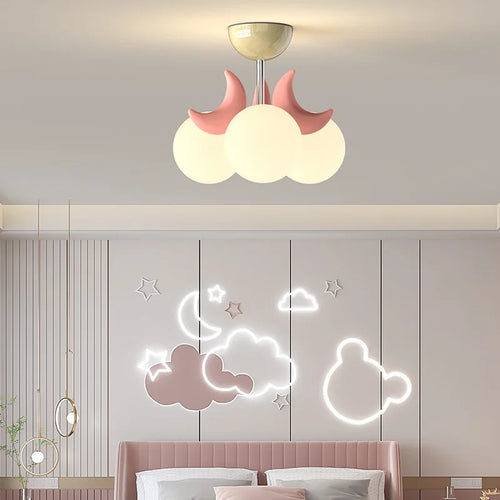 plafonnier enfants roses LED de boule de lune mignonne moderne chaude chambre de princesse romantique petite fille de chambre