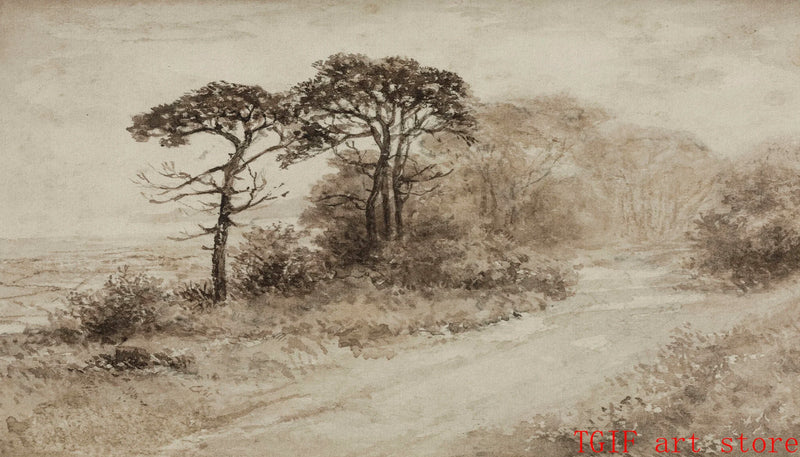 peinture vintage forêt paysage neutre style artistique