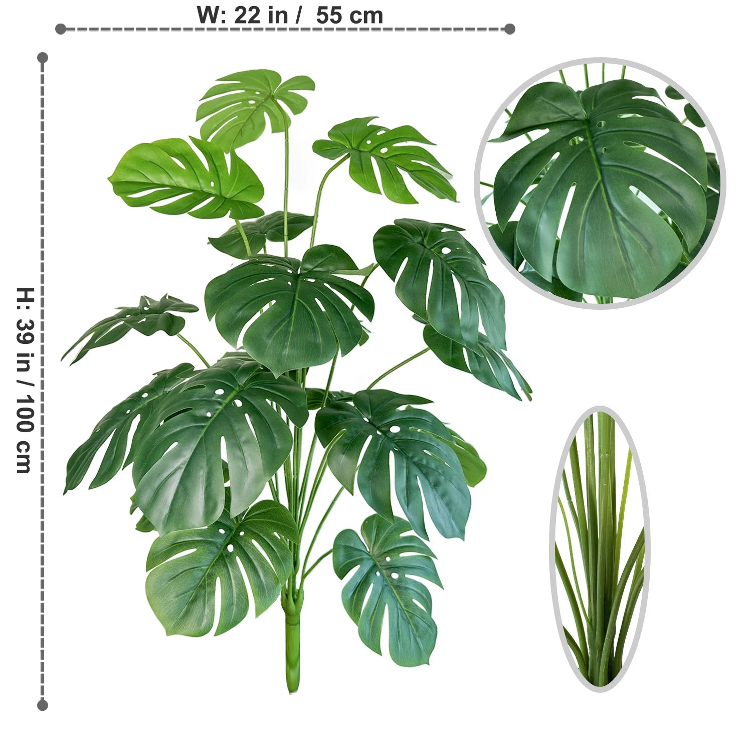 Artificial monstera plant with realistic leaves for indoor decoration - vue 18 sur 29