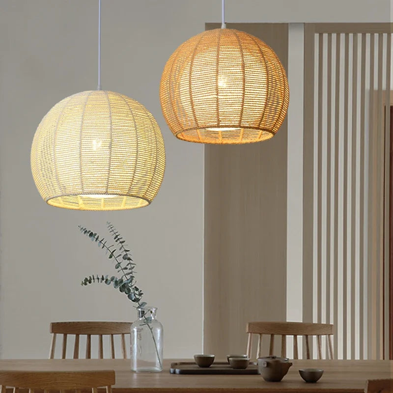 luminaire led nordique moderne en fer et corde de chanvre - vue 2 sur 14