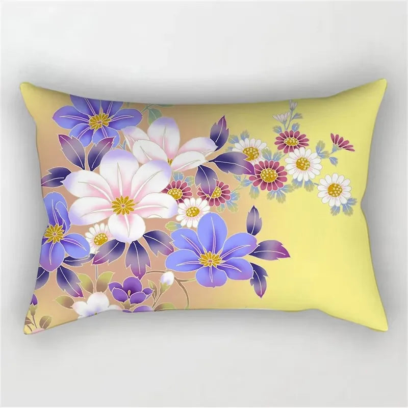 housse de coussin décorative arc-en-ciel fleurs rouges et roses