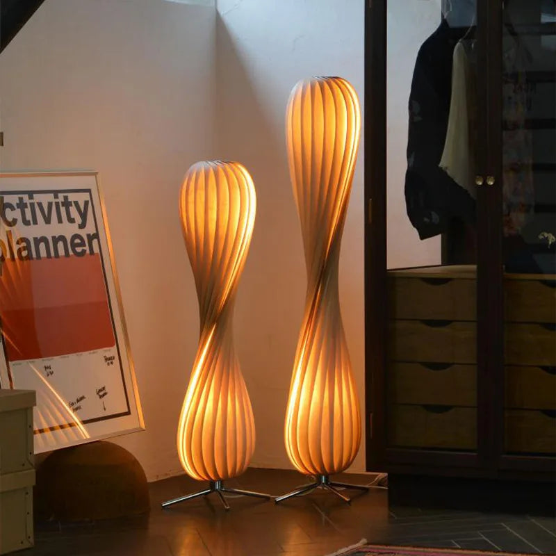 Bois lampadaire LED moderne rétro lumière debout gradation salon chambre luminaires en forme de spirale atmosphère Luminaire - vue 7 sur 8