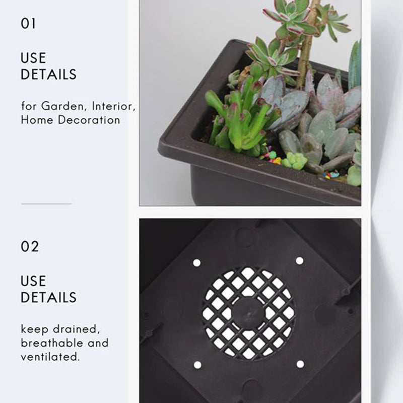 15 PCS 4.7 Inch Flower Pot, Square Plastic Bonsai Training Pot, Flower Succulent Flower Pot Container, for Garden, Interior, Home - vue 5 sur 6