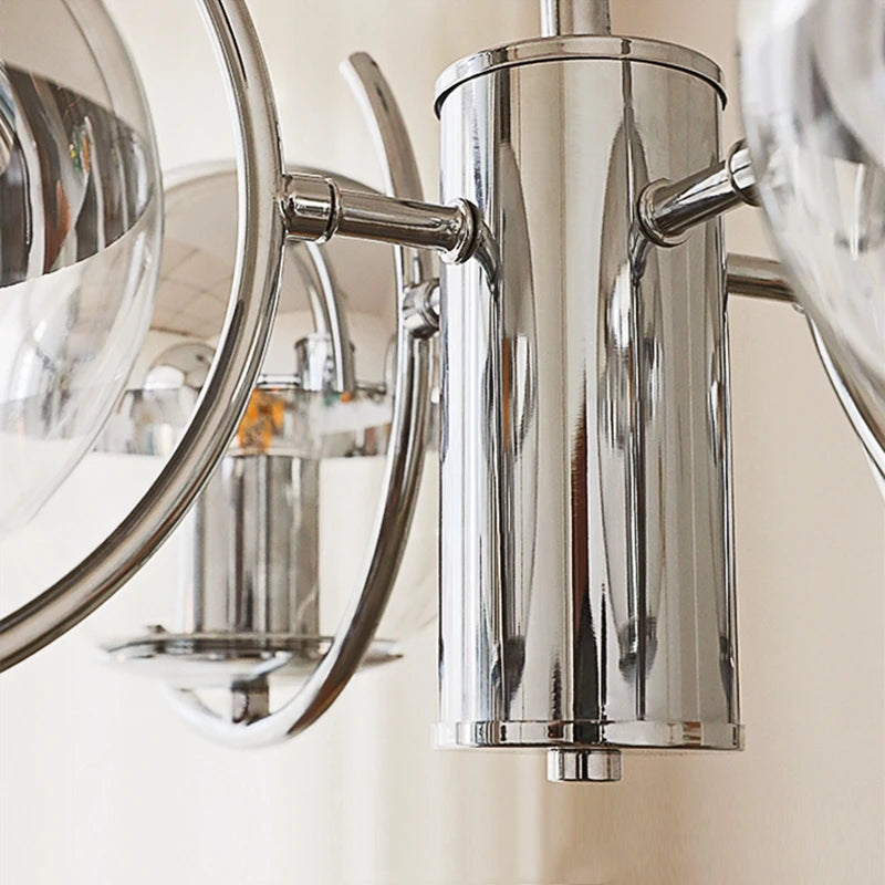 lustre design en verre chrome led pour décoration maison