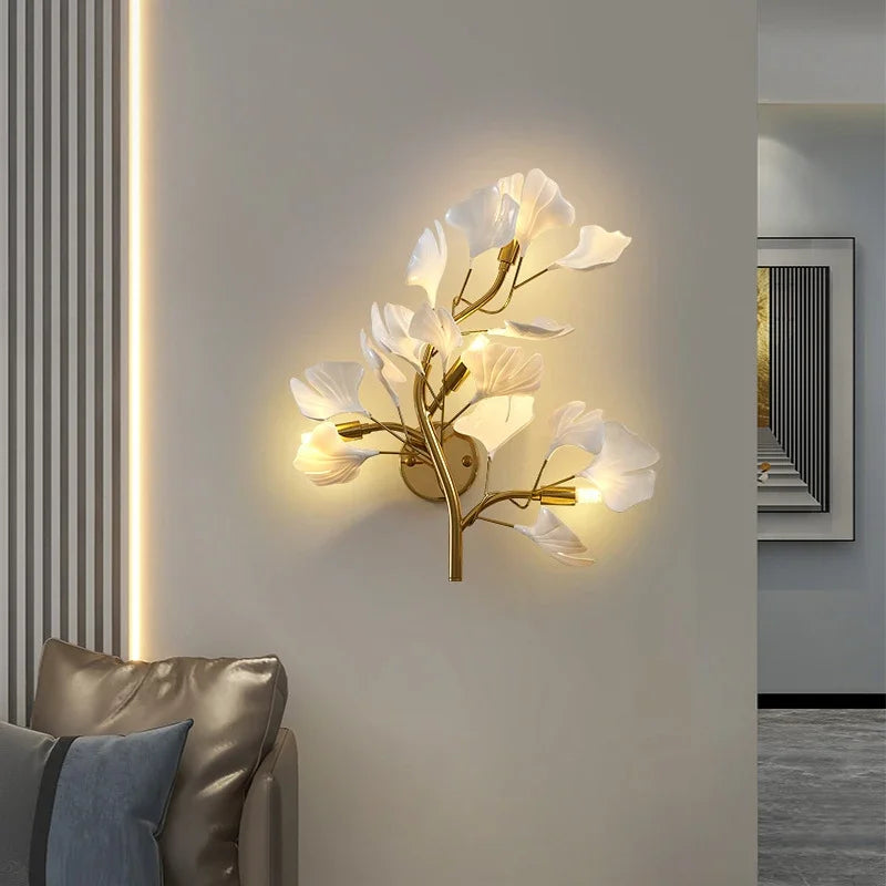 applique murale moderne à led en céramique avec ginkgo décoratif - vue 2 sur 7