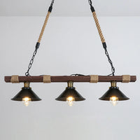 Vintage industrial chandelier in solid wood with hemp rope