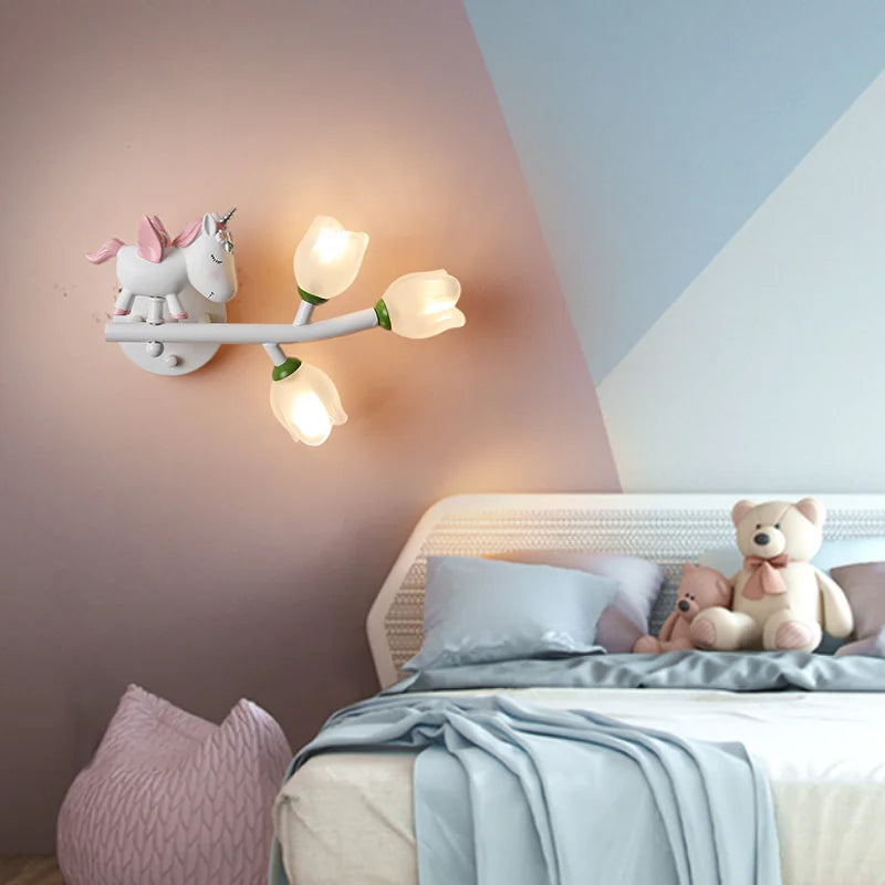 applique murale led g4 fille lapin fleur pour enfants