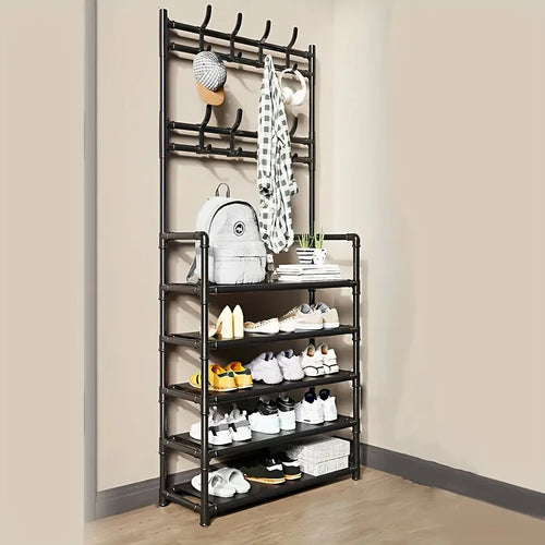1 Piece 4/5 Ply 23" Carbon Steel, Multipurpose Clothes and Shoe Rack, Black/White, Self Assembly Required - vue 9 sur 9