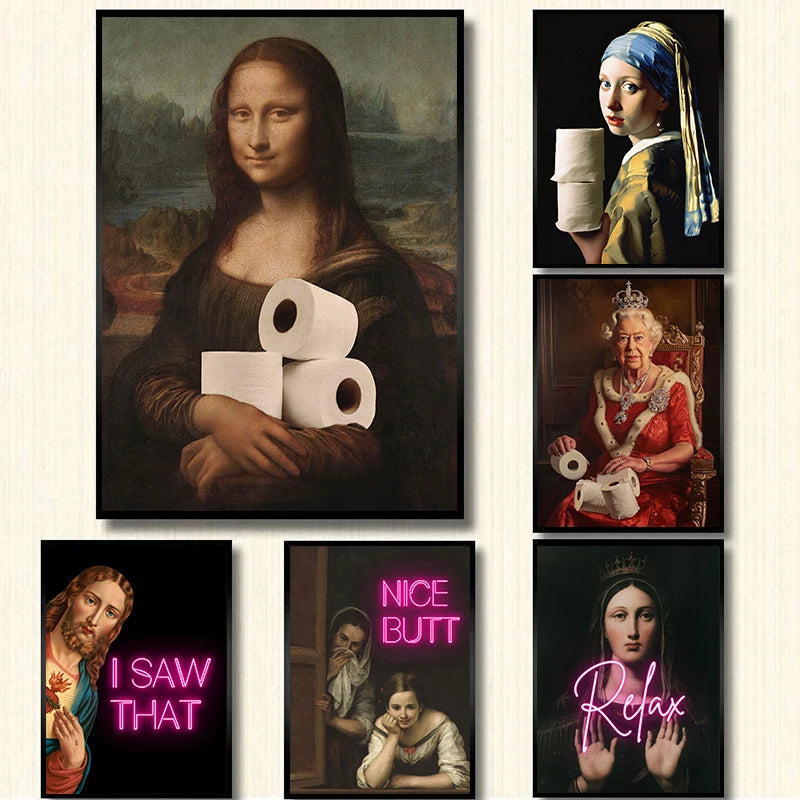 panneau de toilette vintage portrait de la mona lisa décor amusant