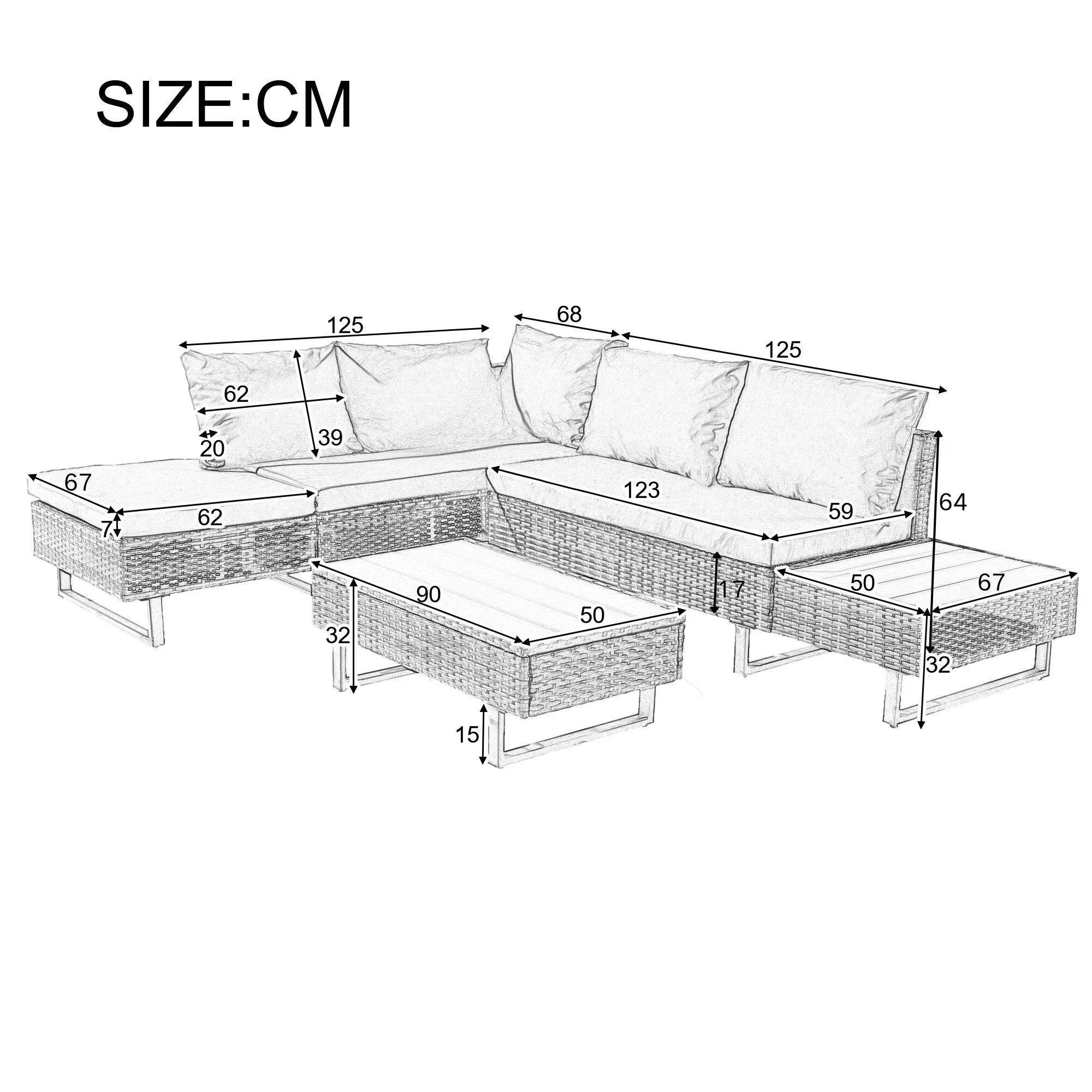 Poly Rattan Garden Lounge Set – 4-5 Seater Corner Sofa with Table & Cushions, Removable Washable Covers, Khaki - vue 6 sur 6