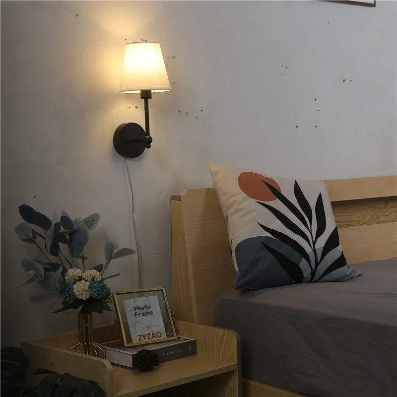 applique murale led rétro américaines couvertes de lin luxueuses - vue 5 sur 8
