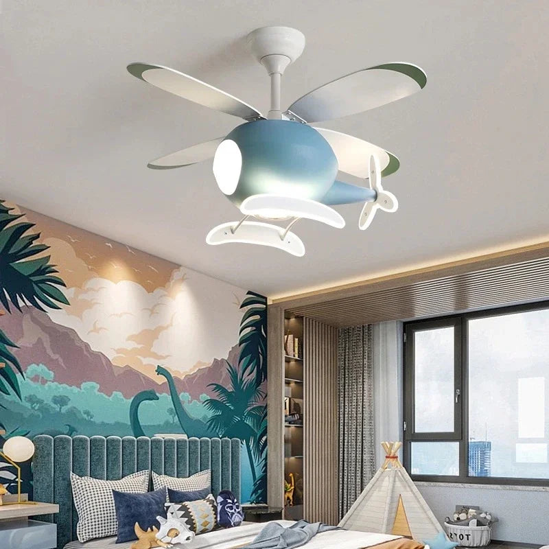 ventilateur de plafond moderne avion avec lumière led et télécommande - vue 3 sur 12