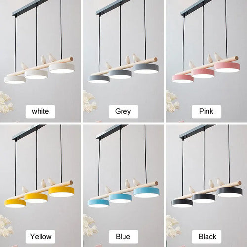 Modern nordic LED pendant light with minimalist macaron bird decoration - vue 4 sur 12
