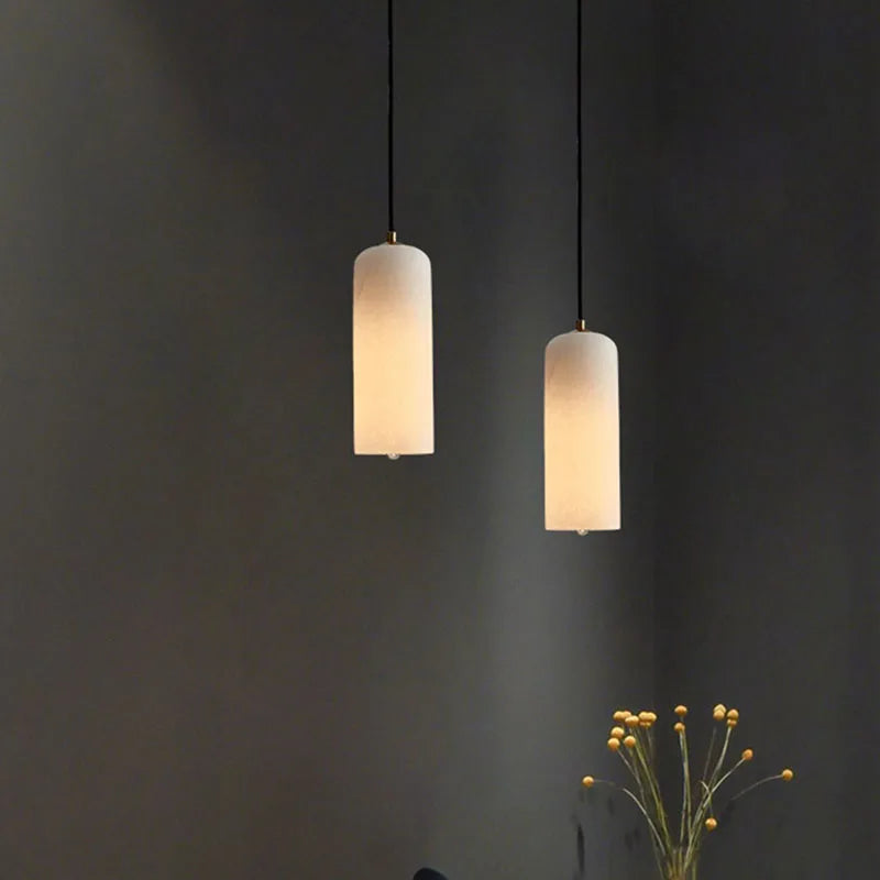lustre naturan en marbre avec ampoule en cuivre simple éclairage - vue 3 sur 7