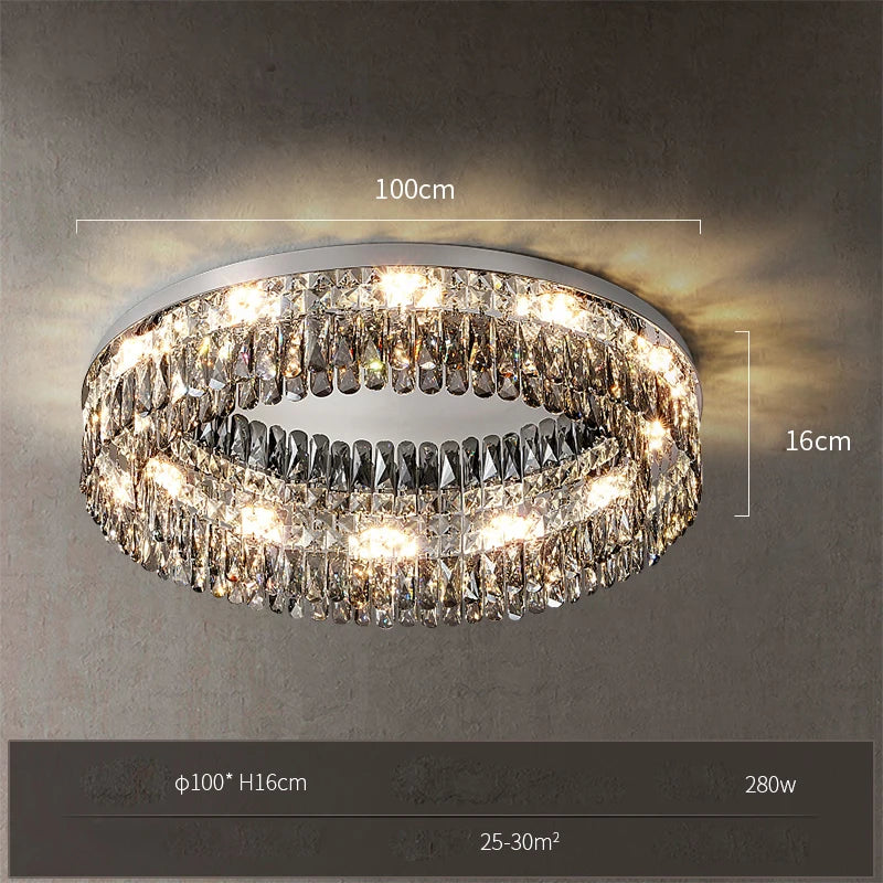 plafonnier led cristal doré chromé intensité variable design moderne - vue 7 sur 18