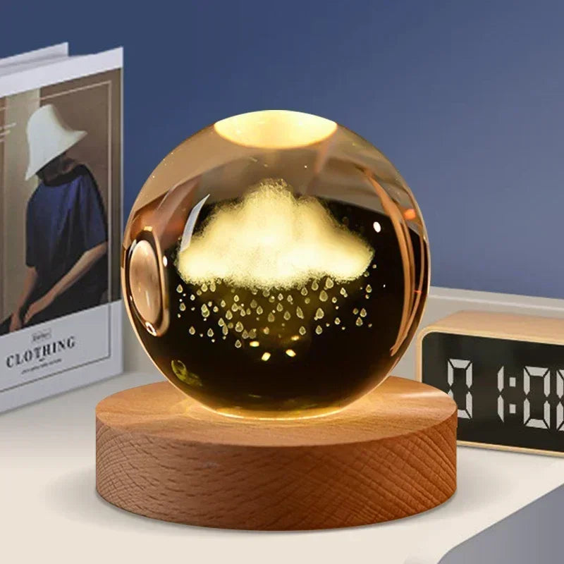 veilleuse 3D en cristal système solaire cadeau décoratif en bois - vue 9 sur 16