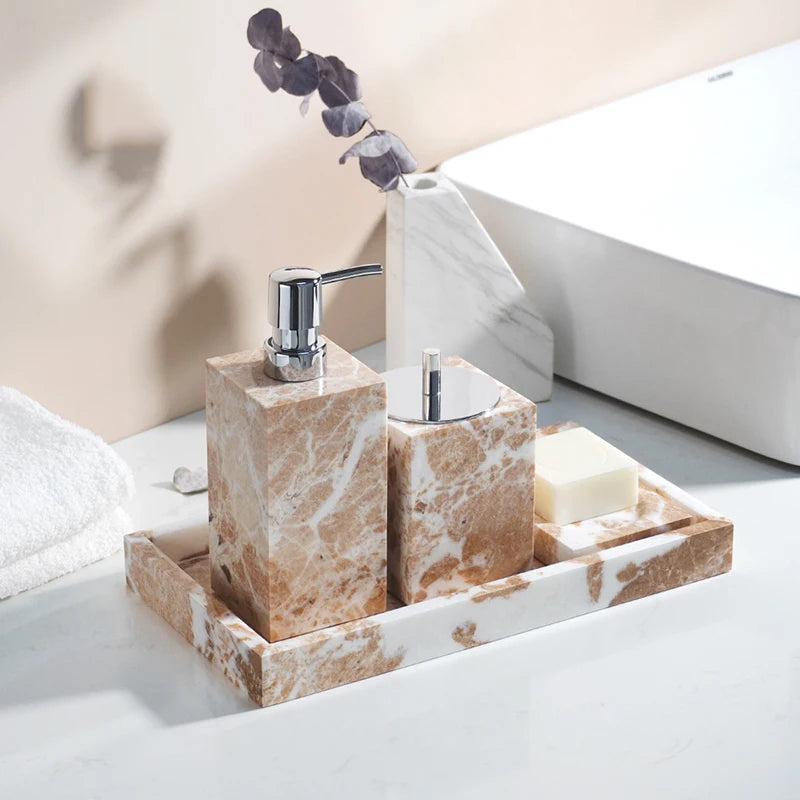 ensemble daccessoires en marbre naturel pour salle de bain - vue 3 sur 17