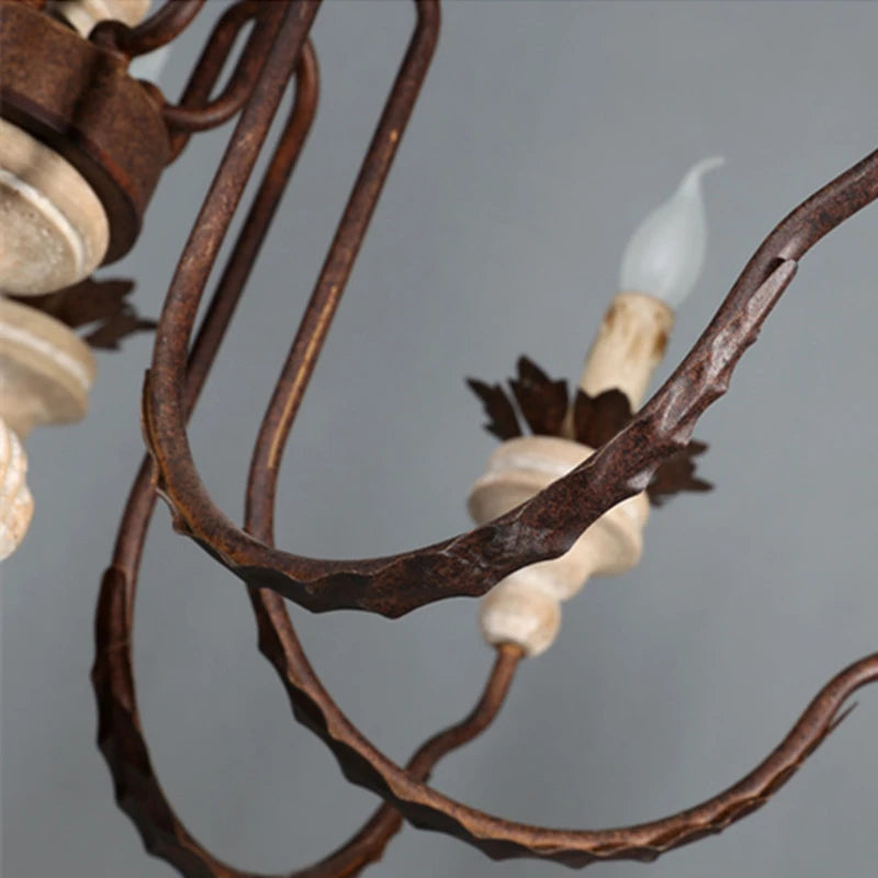 lustre rétro artisanal en bois massif luminaire décoratif suspendu - vue 6 sur 9
