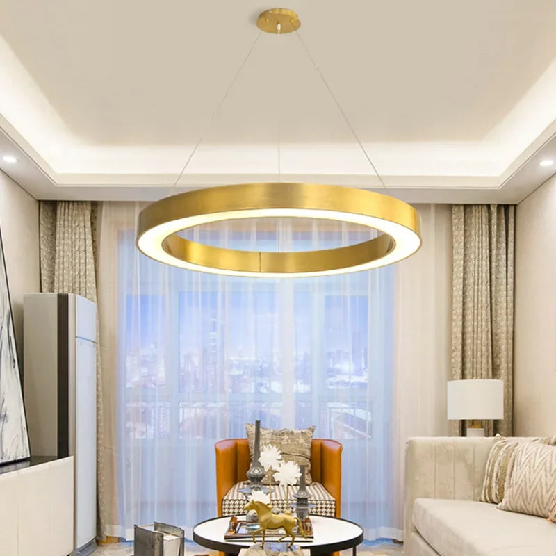 lustre à anneaux ronds led pour éclairage créatif moderne - vue 3 sur 11