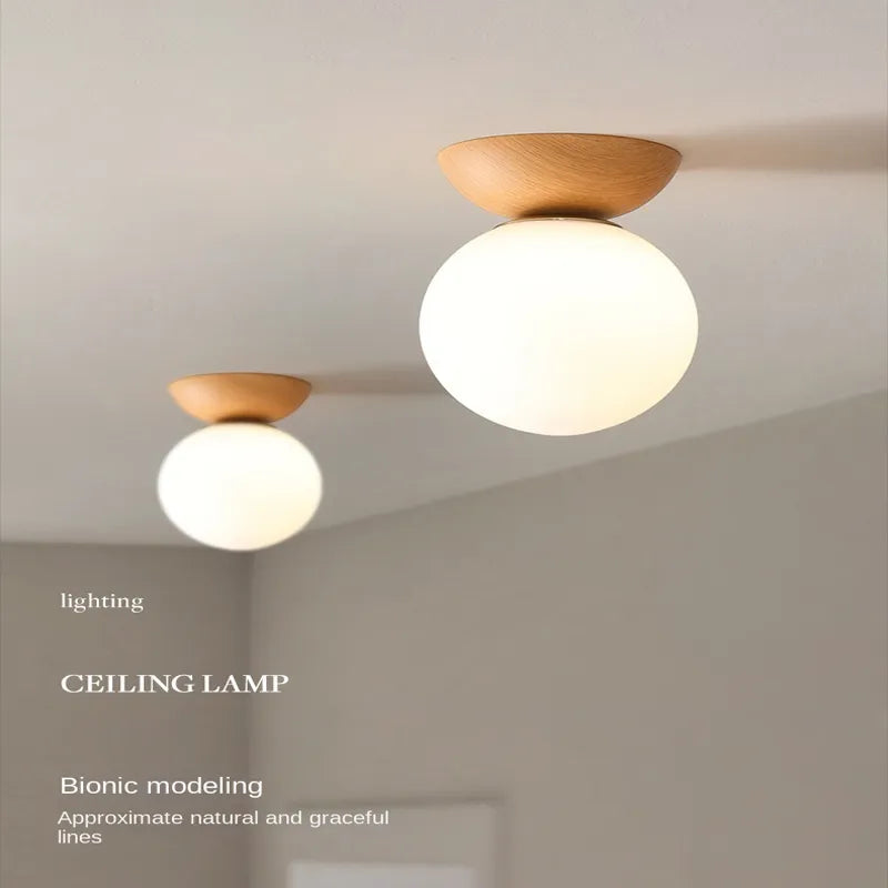 Plafonnier moderne LED en bois arrondi design - vue 4 sur 10
