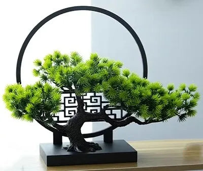 1pcs Chinese style simulation welcoming guests with pine, green plants, bonsai decorations for indoor landscaping and decoration - vue 8 sur 8